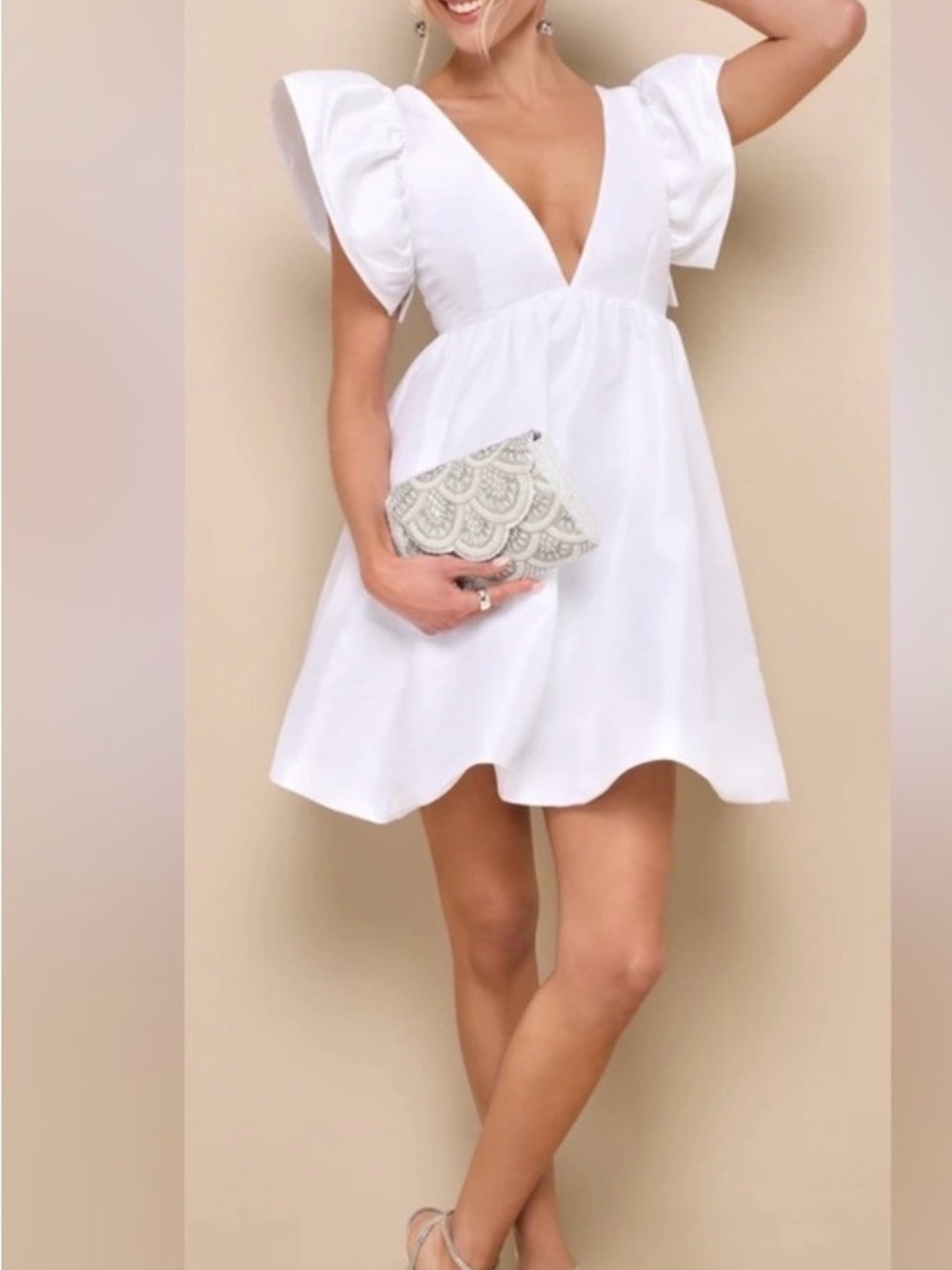 Lulu's White Ruffle-Sleeve Mini Dress - Picture 3 of 4